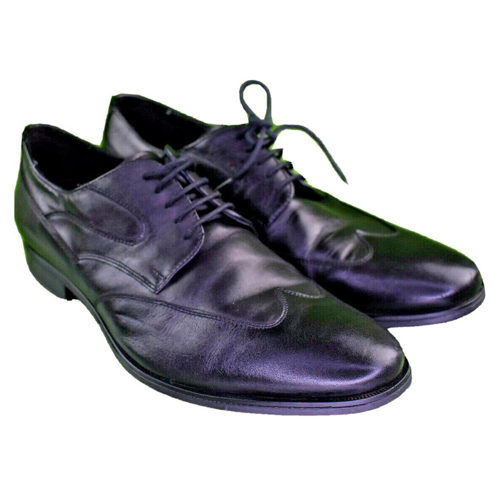 Geox Respira Men's Black Leather Plain Toe Lace Up Oxfords Size 10.5